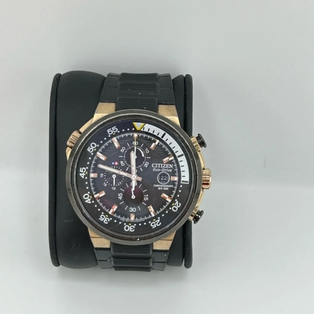 Citizen Mens B612-s084334 Eco-drive Chronograph Watch Black Dial Gold Case 1002